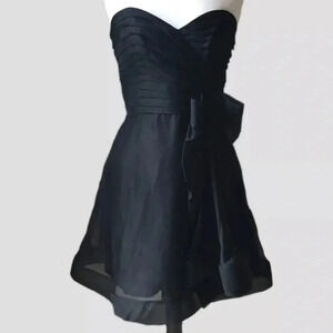 A.B.S by Allen Schwartz Black Organza 100% Silk Strapless Formal Dress Size 2